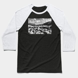 Clovelly Harbour, North Devon, England, Black And White Baseball T-Shirt